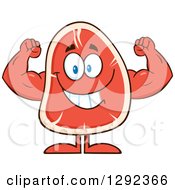 Food Clipart Of A Cartoon Beef Steak Mascot Flexing His Muscular Arms Royalty Free Vector Illustration