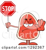 Food Clipart Of A Cartoon Mad Beef Steak Mascot Holding A Stop Sign Royalty Free Vector Illustration