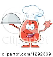Food Clipart Of A Cartoon Beef Steak Chef Mascot Holding A Cloche Platter Royalty Free Vector Illustration by Hit Toon