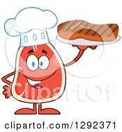 Poster, Art Print Of Cartoon Beef Steak Chef Mascot Holding Meat On A Plate
