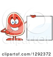Poster, Art Print Of Cartoon Beef Steak Mascot Pointing To A Blank Sign