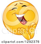 Poster, Art Print Of Yellow Smiley Face Emoticon Cheerfully Clapping