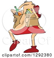 Valentines Day Clipart Of A Chubby Cupid Carrying Grocery Bags Royalty Free Holiday Vector Illustration