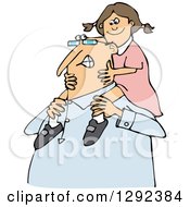 Clipart Of A Happy Chubby Caucasian Grandpa Carrying A Girl On His Shoulders Royalty Free Vector Illustration