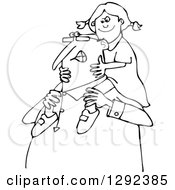 Clipart Of A Black And White Happy Chubby Grandpa Carrying A Girl On His Shoulders Royalty Free Vector Illustration