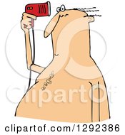 Clipart Of A Chubby Caucasian Bald Man Blow Drying The Few Hairs On His Head Royalty Free Vector Illustration