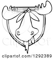 Clipart Of A Black And White Trophy Hunting Mounted Moose Head Royalty Free Vector Illustration