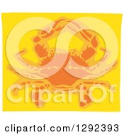 Clipart Of An Orange Woodcut Crab On Yellow Royalty Free Vector Illustration