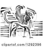 Black And White Woodcut Griffin Creature