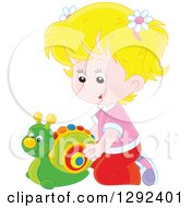 Poster, Art Print Of Blond Caucasian Girl Playing With A Toy Snail