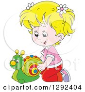 Poster, Art Print Of Blond White Girl Playing With A Toy Snail
