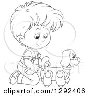 Poster, Art Print Of Black And White Boy Playing With A Toy Dog