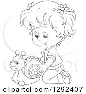 Poster, Art Print Of Black And White Girl Playing With A Toy Snail