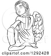 Poster, Art Print Of Black And White Angel Kneeling And Praying