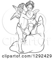 Clipart Of Black And White Angels Kissing Royalty Free Vector Illustration by dero