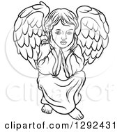 Poster, Art Print Of Black And White Angel Sitting With His Chin In His Hands