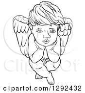 Poster, Art Print Of Black And White Boy Angel Sitting With His Chin In His Hands