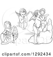Clipart Of Grayscale Angels 2 Royalty Free Vector Illustration