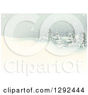 Poster, Art Print Of Snowy Winter Landscape With Flocked Evergreen Trees On A Hill