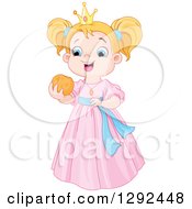 Clipart Of A Strawberry Blond Caucasian Princess In A Pink Dress Eating A Cookie Royalty Free Vector Illustration