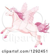 Poster, Art Print Of Rearing Pink Winged Fairy Unicorn Pegasus Horse With Magical Sparkly Hair