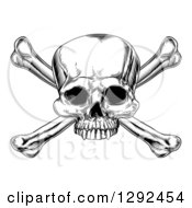Clipart Of A Black And White Engraved Skull And Crossbones Royalty Free Vector Illustration