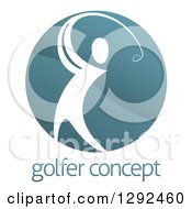 Clipart Of A White Man Golfing In A Teal Circle Over Sample Text Royalty Free Vector Illustration