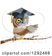 Perched Professor Owl Presenting With His Wings From A Tree Branch