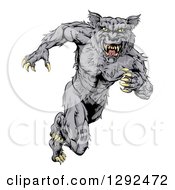 Poster, Art Print Of Vicious Gray Muscular Wolf Man Sprinting