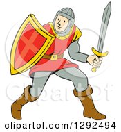 Poster, Art Print Of Cartoon Male Knight In Armor Holding A Sword And Shield