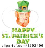 Clipart Of A Geometric Red Haired Leprechaun Face Over Happy St Patricks Day Royalty Free Vector Illustration