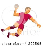 Poster, Art Print Of Retro Male Handball Player Jumping And Preparing To Throw The Ball