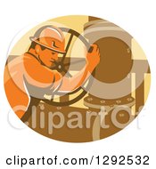 Poster, Art Print Of Retro Male Gas Worker Closing A Valve In An Oval