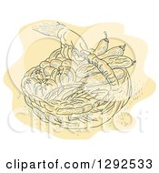 Clipart Of A Sketched Hand Holding A Basket Of Freshly Harvested Vegetables Royalty Free Vector Illustration