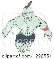 Clipart Of A Cartoon Orc Warrior Jumping Royalty Free Vector Illustration