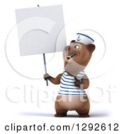 Clipart Of A 3d Happy Brown Sailor Bear Holding And Pointing To A Blank Sign Royalty Free Illustration