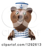 Clipart Of A 3d Happy Brown Sailor Bear Smiling Over A Sign Royalty Free Illustration