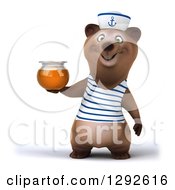 Clipart Of A 3d Happy Brown Sailor Bear Holding A Honey Jar Royalty Free Illustration