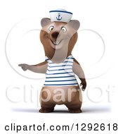 Clipart Of A 3d Happy Brown Sailor Bear Pointing To The Left Royalty Free Illustration