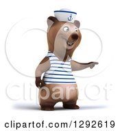 Clipart Of A 3d Happy Brown Sailor Bear Pointing To The Right Royalty Free Illustration