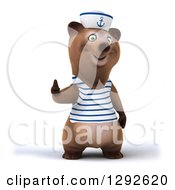 Clipart Of A 3d Happy Brown Sailor Bear Giving A Thumb Up Royalty Free Illustration