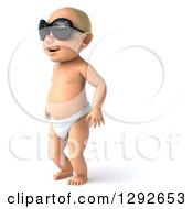 Clipart Of A 3d Happy White Baby Boy Wearing Sunglasses And Facing Left Royalty Free Illustration