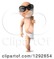 Clipart Of A 3d Full Length Happy White Baby Boy Wearing Sunglasses And Looking Around A Sign Royalty Free Illustration