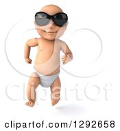 Clipart Of A 3d Happy White Baby Boy Wearing Sunglasses And Running Royalty Free Illustration by Julos