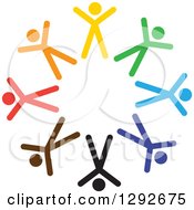 Team Circle Of Colorful Cheering Stick People