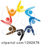 Poster, Art Print Of Team Of Colorful Cheering People Forming A Circle