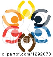 Poster, Art Print Of Circle Of Colorful Cheering People With Their Arms Up