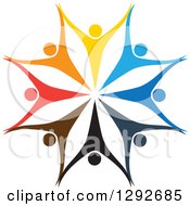 Poster, Art Print Of Team Circle Of Colorful Cheering People Holding Hands And Forming A Flower Or Snowflake