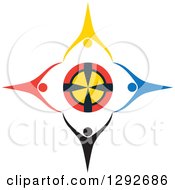 Poster, Art Print Of Team Of Colorful Cheering People Holding Hands Around A Target
