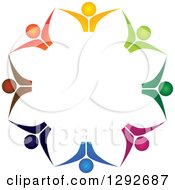 Poster, Art Print Of Team Circle Of Colorful Cheering People From The Chest Up Holding Hands